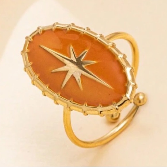 Orange And Gold Starburst Open Ring - Picture 1 of 9